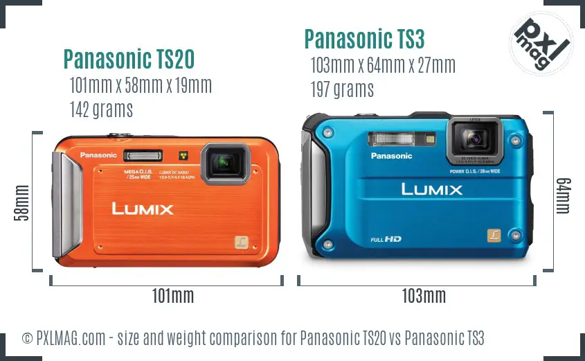 Panasonic TS20 vs Panasonic TS3 size comparison