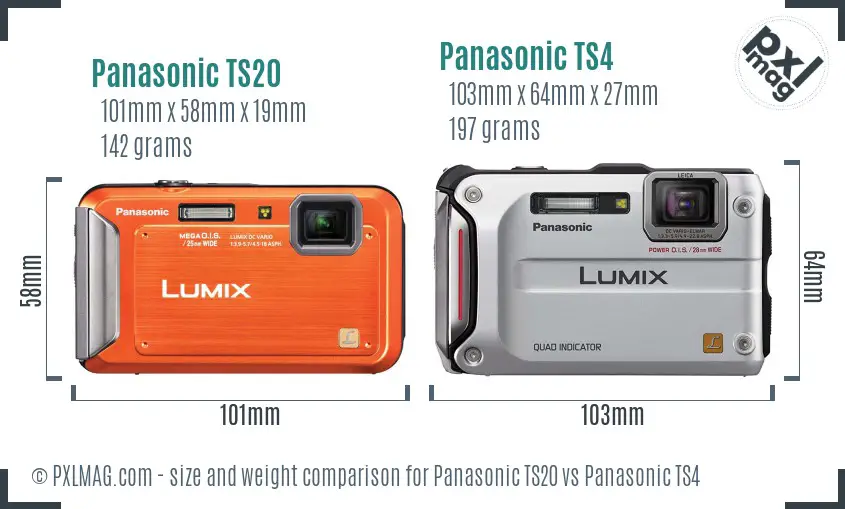 Panasonic TS20 vs Panasonic TS4 size comparison