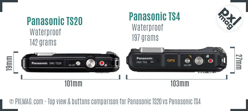 Panasonic TS20 vs Panasonic TS4 top view buttons comparison