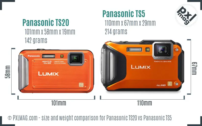 Panasonic TS20 vs Panasonic TS5 size comparison