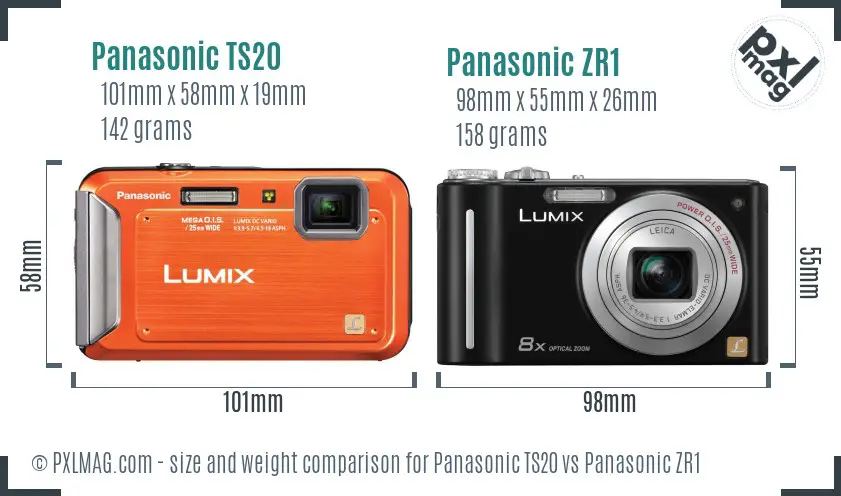 Panasonic TS20 vs Panasonic ZR1 size comparison