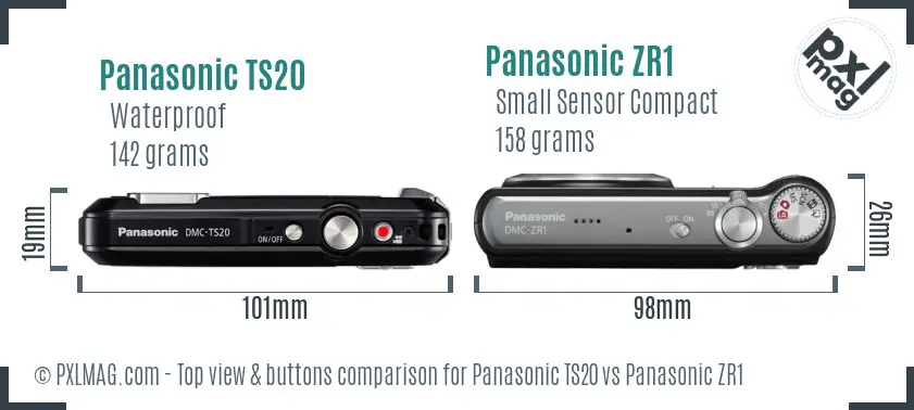 Panasonic TS20 vs Panasonic ZR1 top view buttons comparison