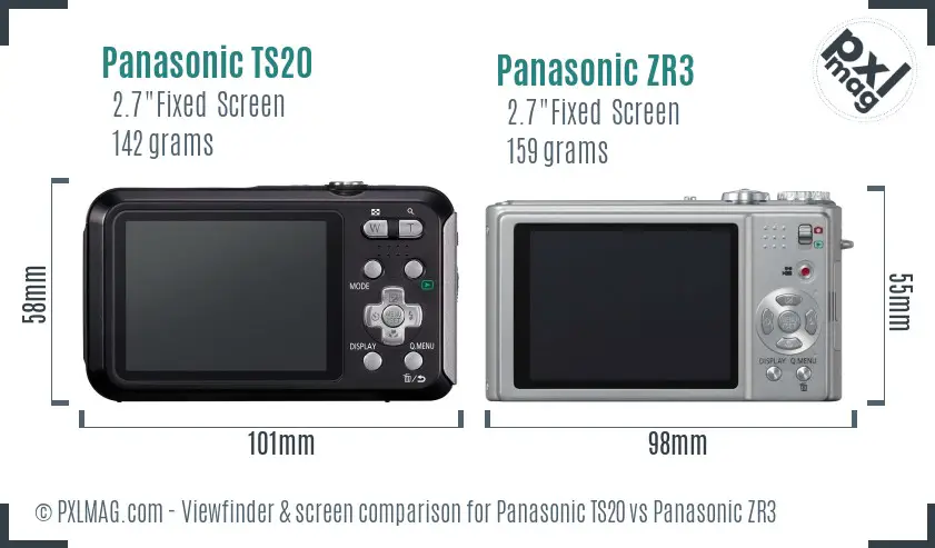 Panasonic TS20 vs Panasonic ZR3 Screen and Viewfinder comparison