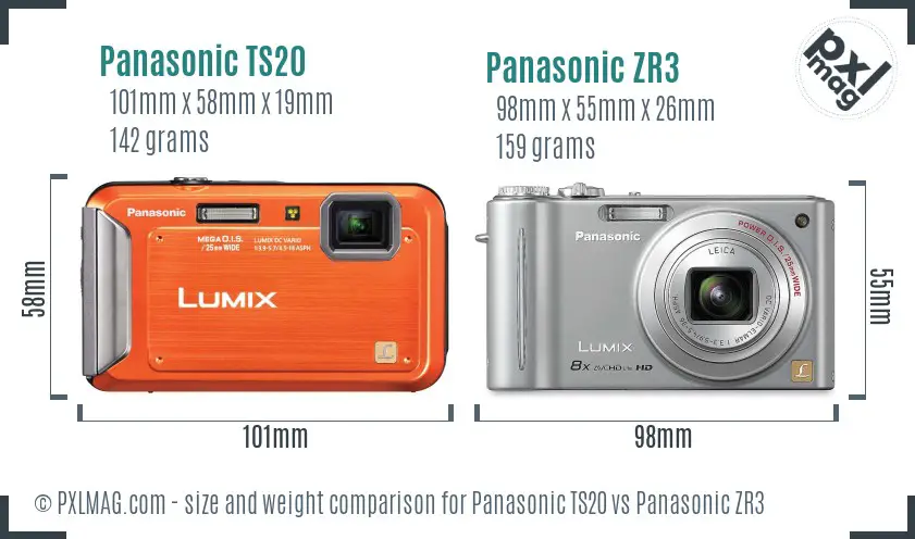 Panasonic TS20 vs Panasonic ZR3 size comparison