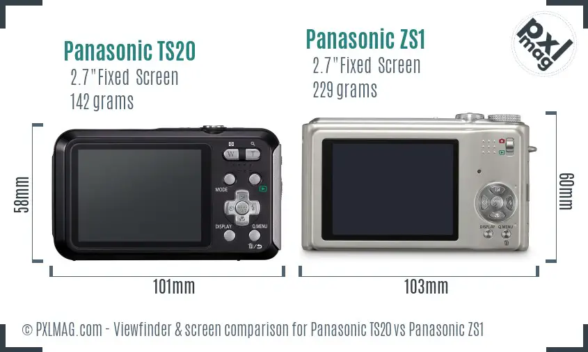 Panasonic TS20 vs Panasonic ZS1 Screen and Viewfinder comparison