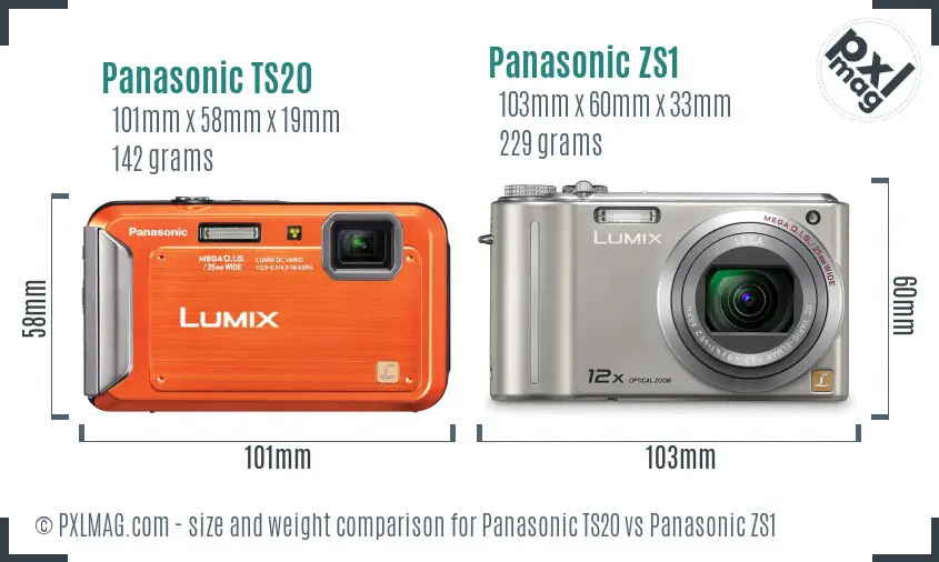 Panasonic TS20 vs Panasonic ZS1 size comparison