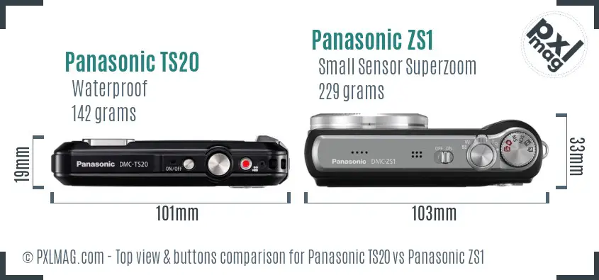 Panasonic TS20 vs Panasonic ZS1 top view buttons comparison