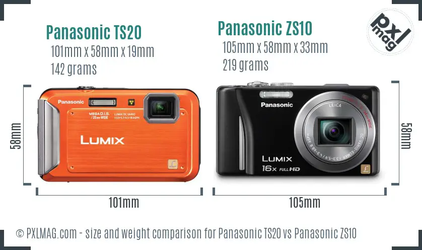 Panasonic TS20 vs Panasonic ZS10 size comparison