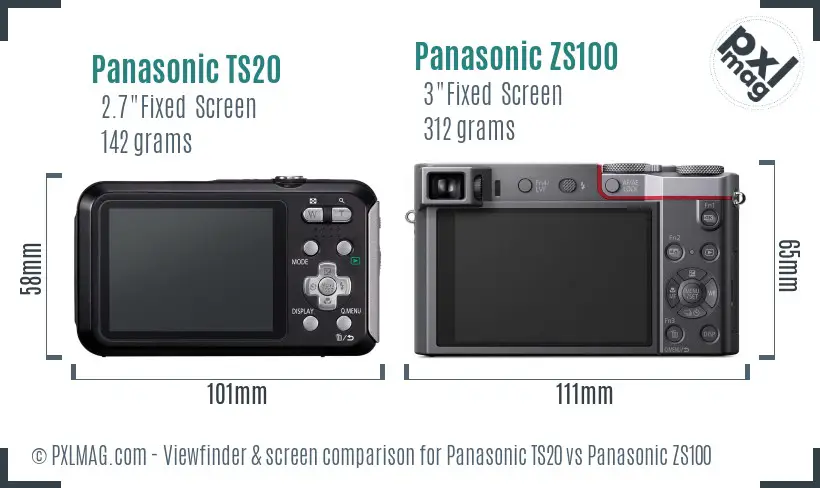 Panasonic TS20 vs Panasonic ZS100 Screen and Viewfinder comparison