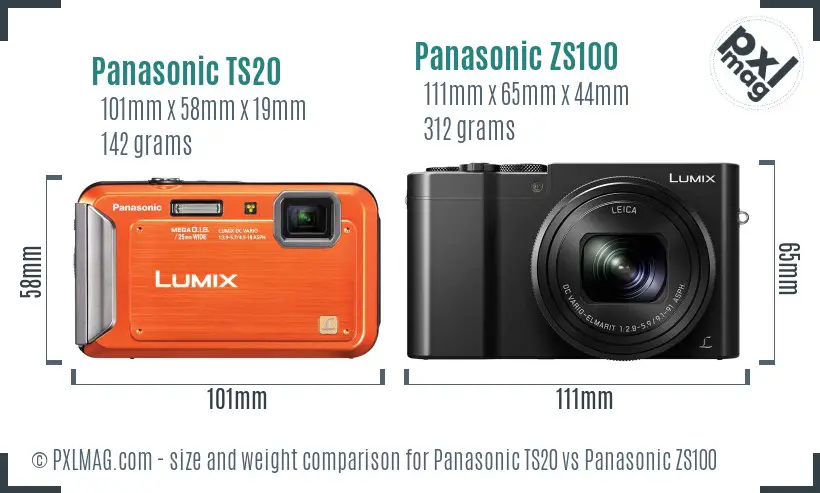 Panasonic TS20 vs Panasonic ZS100 size comparison