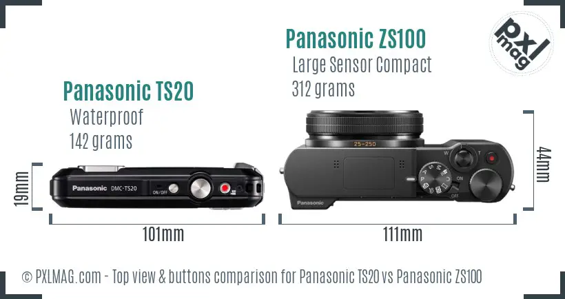Panasonic TS20 vs Panasonic ZS100 top view buttons comparison