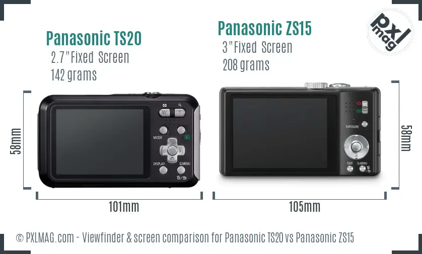 Panasonic TS20 vs Panasonic ZS15 Screen and Viewfinder comparison