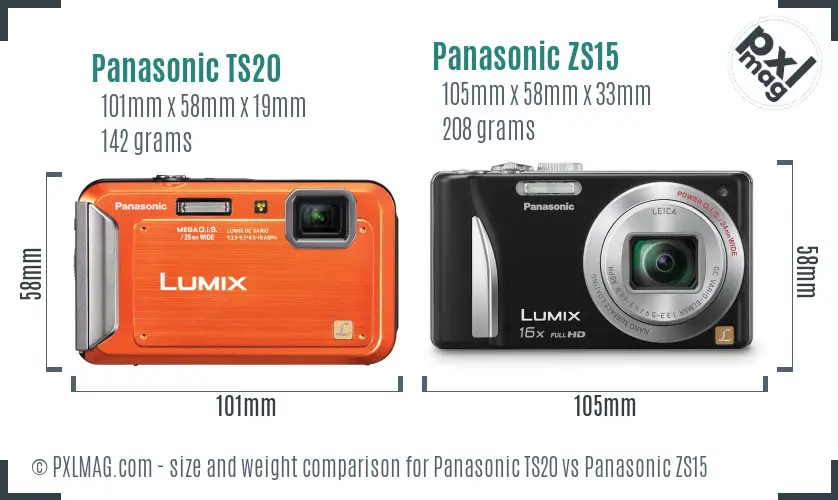 Panasonic TS20 vs Panasonic ZS15 size comparison