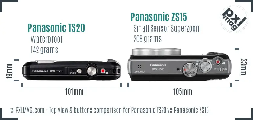 Panasonic TS20 vs Panasonic ZS15 top view buttons comparison