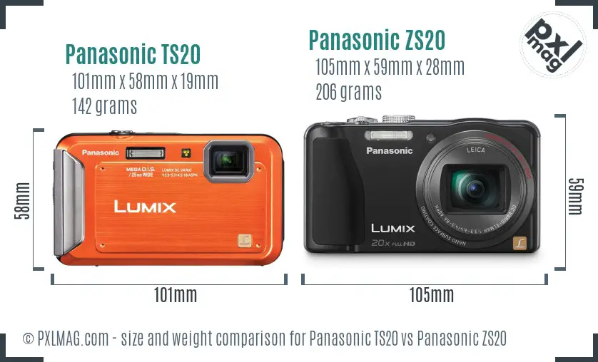 Panasonic TS20 vs Panasonic ZS20 size comparison