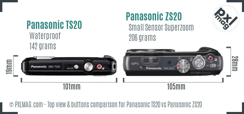 Panasonic TS20 vs Panasonic ZS20 top view buttons comparison