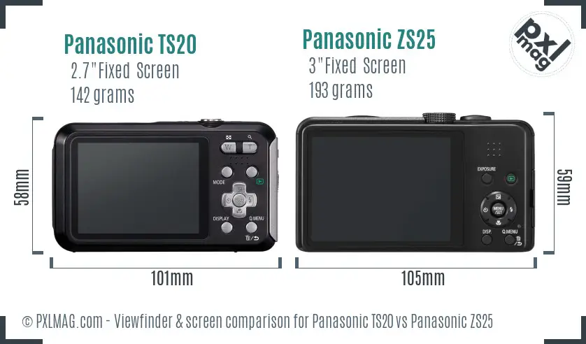 Panasonic TS20 vs Panasonic ZS25 Screen and Viewfinder comparison