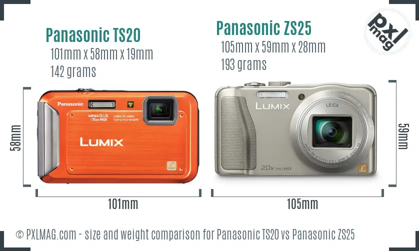 Panasonic TS20 vs Panasonic ZS25 size comparison