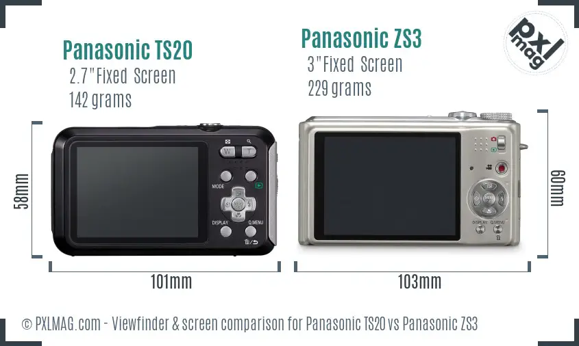 Panasonic TS20 vs Panasonic ZS3 Screen and Viewfinder comparison