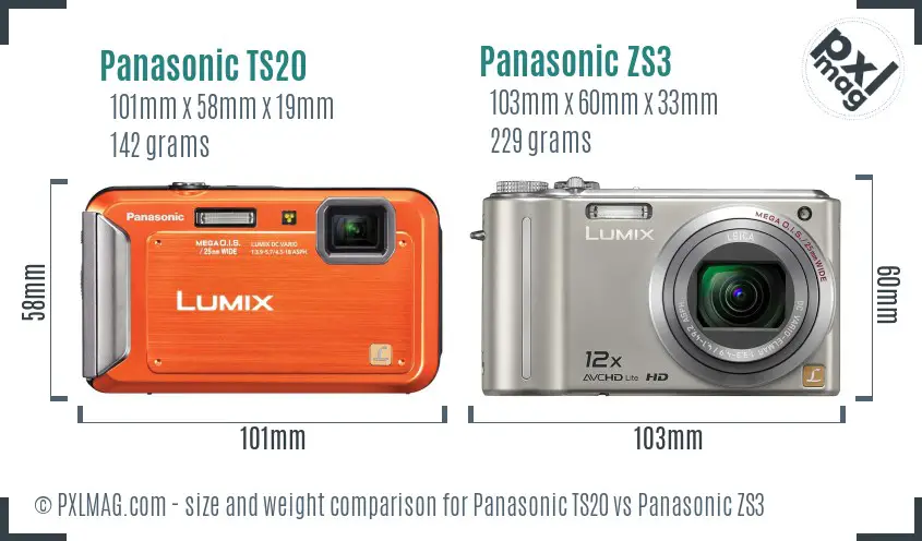 Panasonic TS20 vs Panasonic ZS3 size comparison