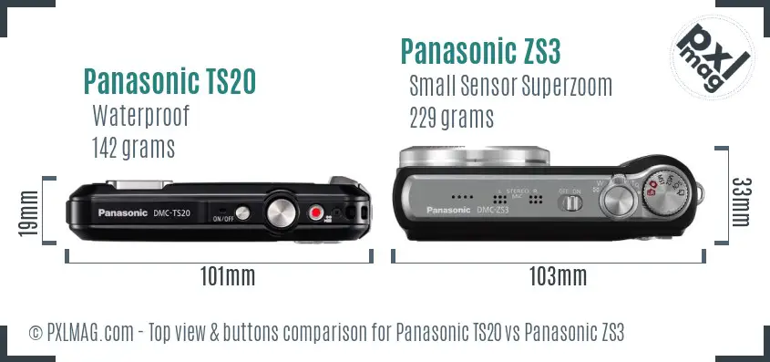 Panasonic TS20 vs Panasonic ZS3 top view buttons comparison