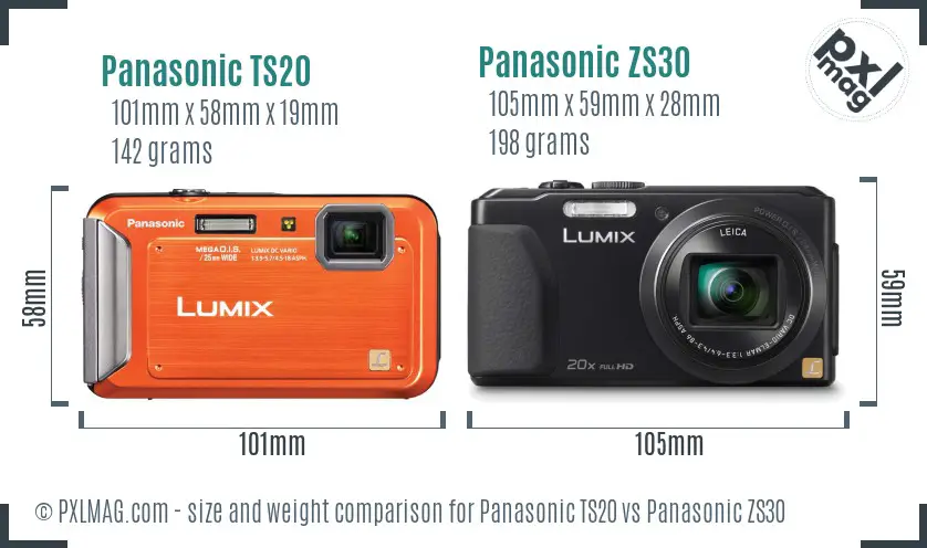 Panasonic TS20 vs Panasonic ZS30 size comparison
