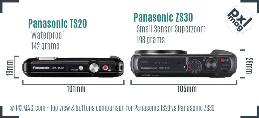 Panasonic TS20 vs Panasonic ZS30 top view buttons comparison