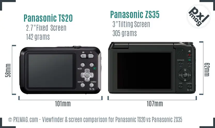 Panasonic TS20 vs Panasonic ZS35 Screen and Viewfinder comparison