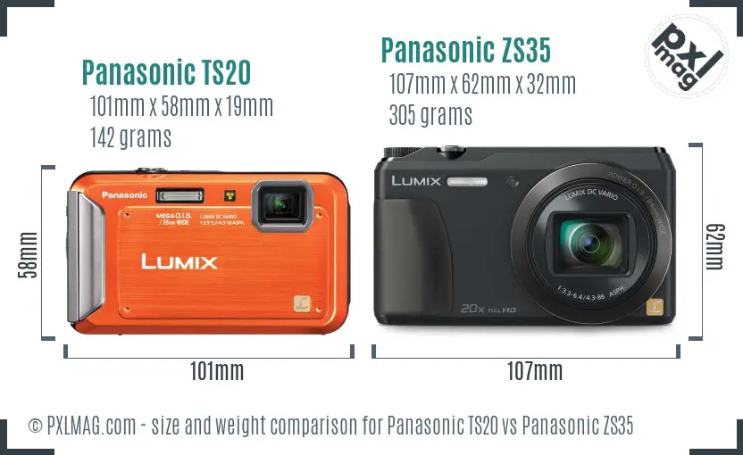 Panasonic TS20 vs Panasonic ZS35 size comparison