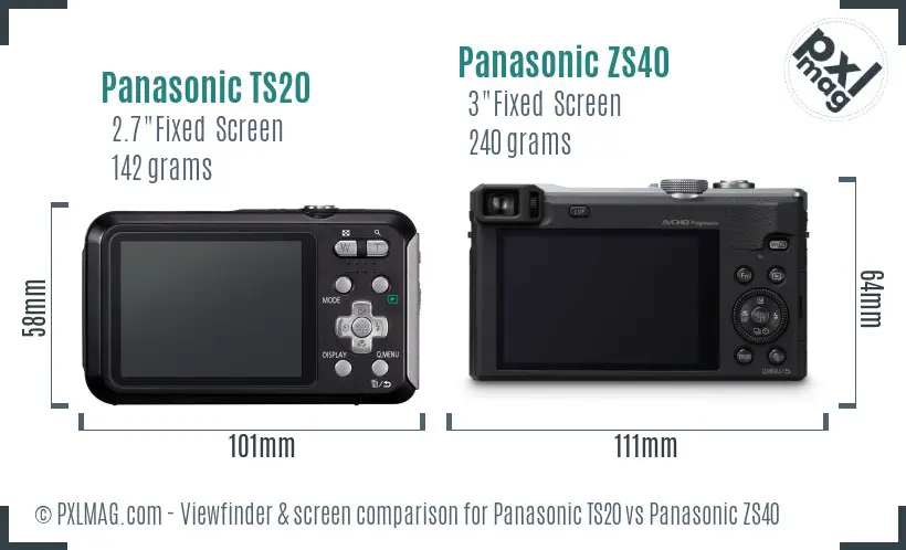 Panasonic TS20 vs Panasonic ZS40 Screen and Viewfinder comparison