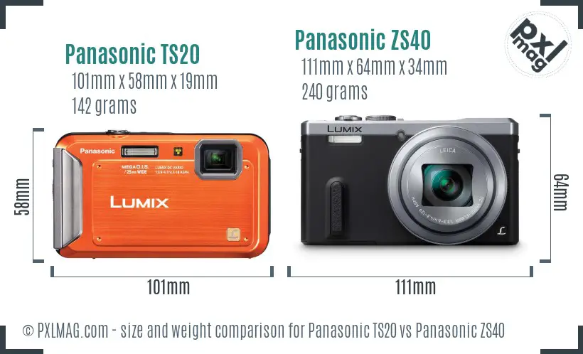 Panasonic TS20 vs Panasonic ZS40 size comparison