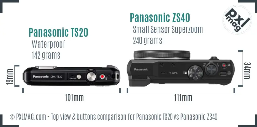 Panasonic TS20 vs Panasonic ZS40 top view buttons comparison