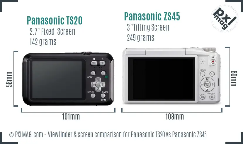 Panasonic TS20 vs Panasonic ZS45 Screen and Viewfinder comparison