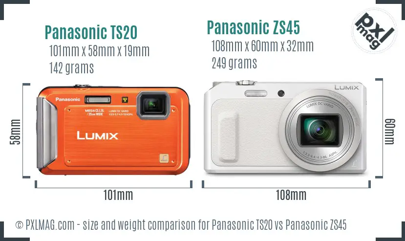 Panasonic TS20 vs Panasonic ZS45 size comparison