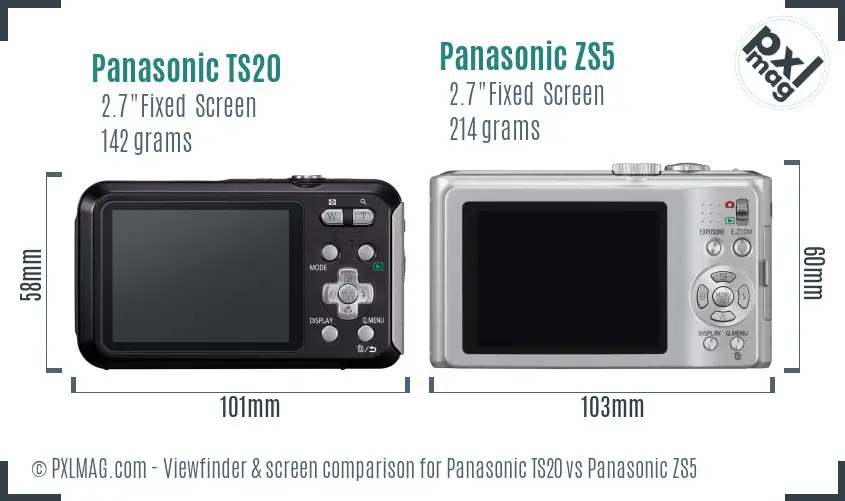 Panasonic TS20 vs Panasonic ZS5 Screen and Viewfinder comparison