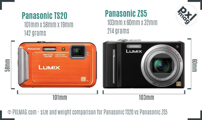 Panasonic TS20 vs Panasonic ZS5 size comparison