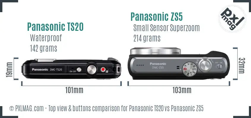 Panasonic TS20 vs Panasonic ZS5 top view buttons comparison