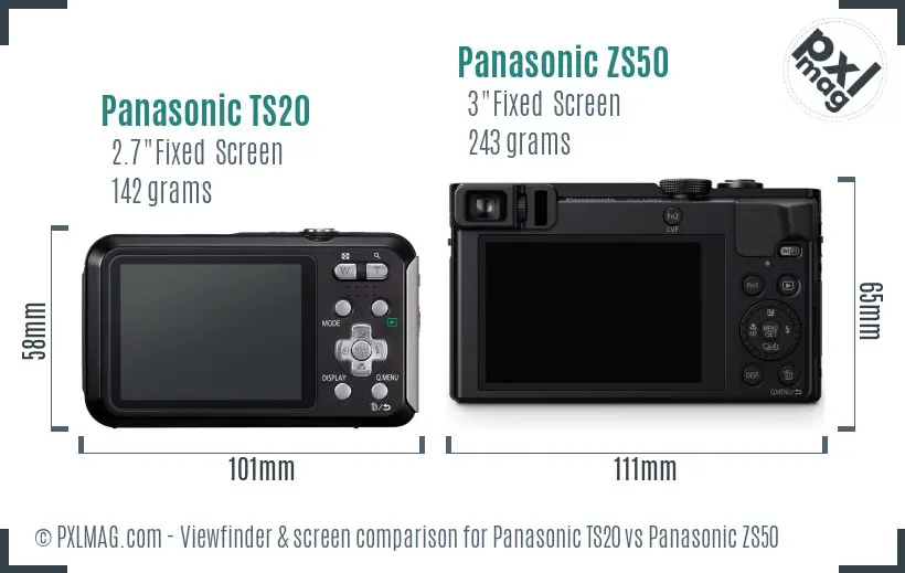 Panasonic TS20 vs Panasonic ZS50 Screen and Viewfinder comparison