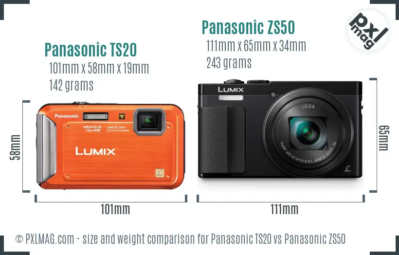 Panasonic TS20 vs Panasonic ZS50 size comparison