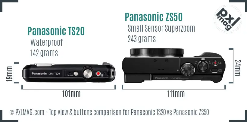 Panasonic TS20 vs Panasonic ZS50 top view buttons comparison