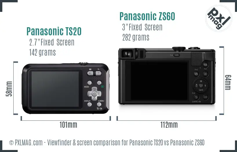 Panasonic TS20 vs Panasonic ZS60 Screen and Viewfinder comparison