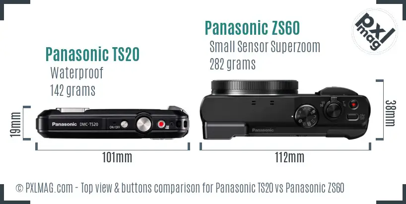 Panasonic TS20 vs Panasonic ZS60 top view buttons comparison