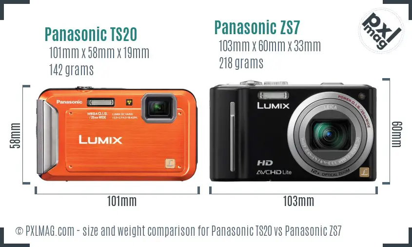 Panasonic TS20 vs Panasonic ZS7 size comparison