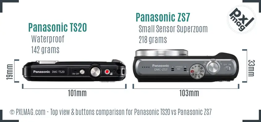 Panasonic TS20 vs Panasonic ZS7 top view buttons comparison
