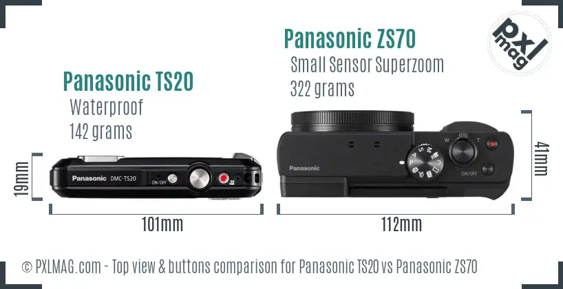 Panasonic TS20 vs Panasonic ZS70 top view buttons comparison