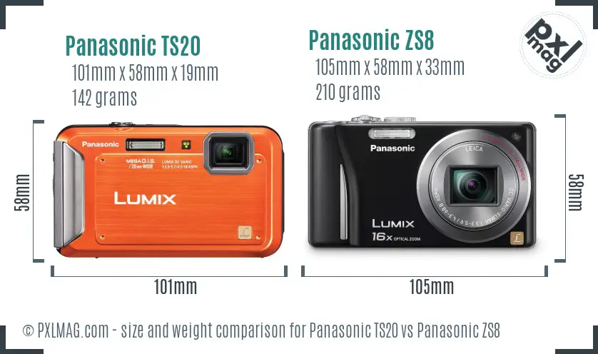 Panasonic TS20 vs Panasonic ZS8 size comparison