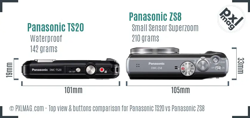 Panasonic TS20 vs Panasonic ZS8 top view buttons comparison