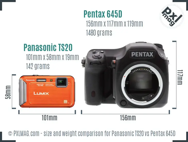 Panasonic TS20 vs Pentax 645D size comparison