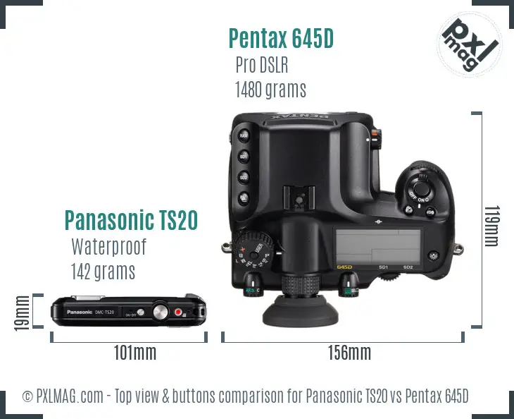 Panasonic TS20 vs Pentax 645D top view buttons comparison