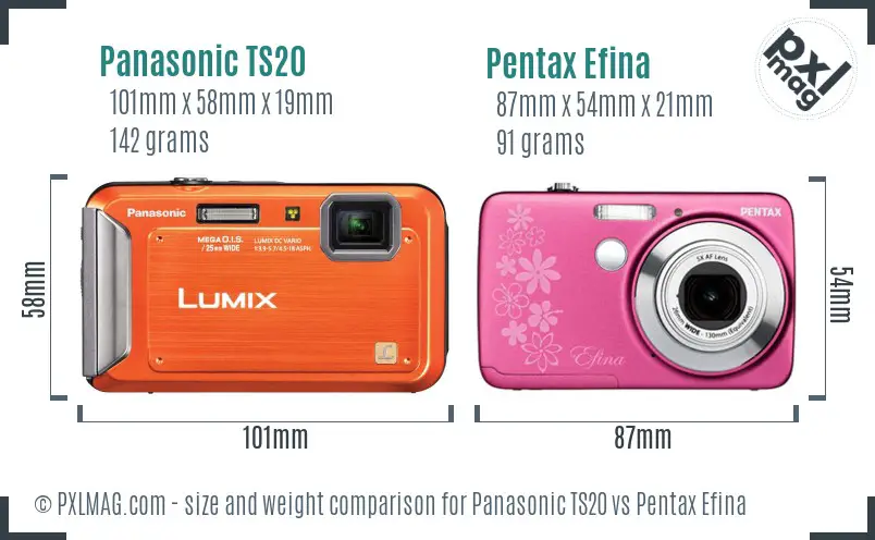 Panasonic TS20 vs Pentax Efina size comparison